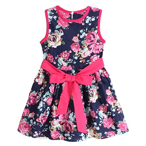 Robe pour fille Squarex - Robe de princesse à fleurs pour fille - Robe de fête sans manches, Enfant, bleu, 2-3 ans