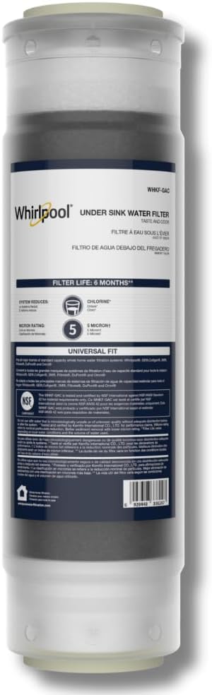 5-Micron Granular Activated Carbon Water Filter WHKF-GAC, Reduces Chlorine, Bad Taste & Odor, Use with 10" x 2.5" Home Under Sink Drinking Water Filtration or Reverse Osmosis System