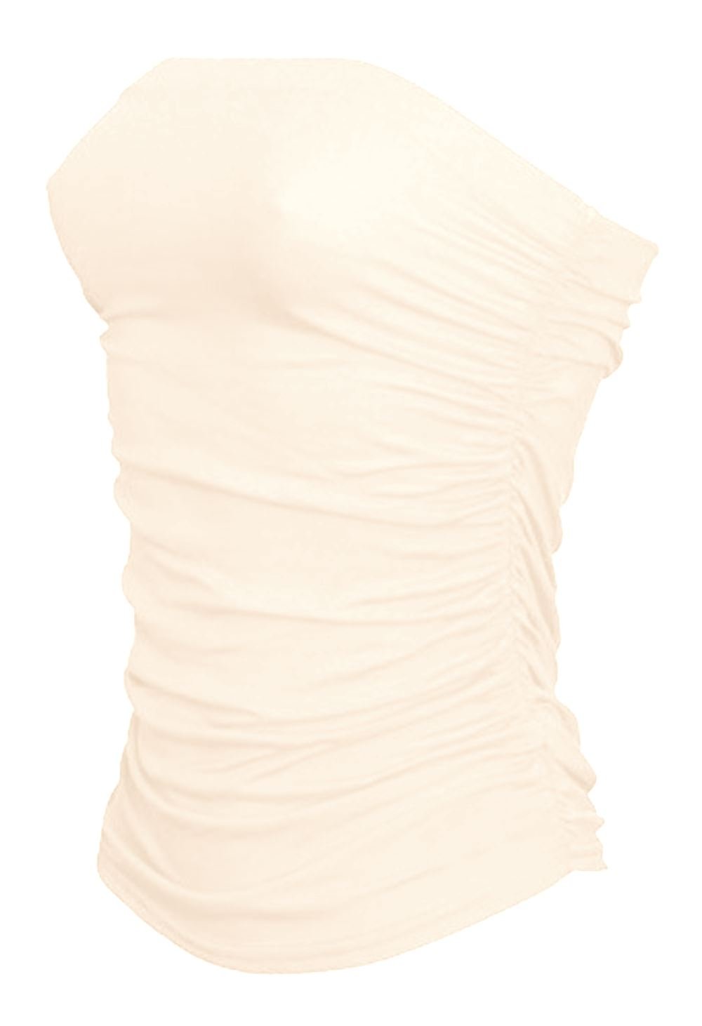 Janisramone Women's Cream New Boobtube Bandeau Strapless Top Both Side Ruched Crop Bra Vest Top