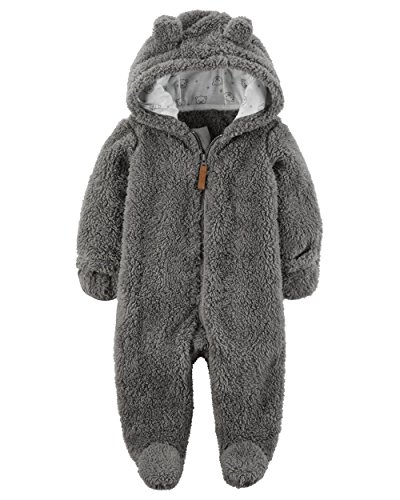 Image of Carter's Baby Newborn-9M Hooded Sherpa Pram Sleep & Play 6 Months, Gray