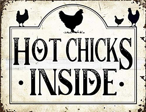 Pozino Chicken Signs for Coop Outdoor Hot Chicks Inside Sign for Chicken Coop Funny Chicken Coop Horizontal Sign Aluminum Hen House Sign for Outdoor Indoor