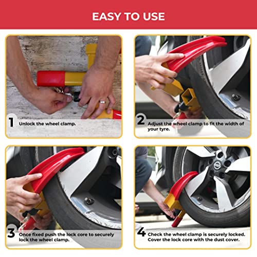 GADLANE Wheel Clamp - Heavy Duty Car Wheel Lock with 3 Keys, Car Lock Anti-Theft Device Fits All 7-11" Width Tyres, High Visibility Wheel Clamp for Car, Caravan, Trailer, Motorhome, Van (Yellow/Red) - Image 5