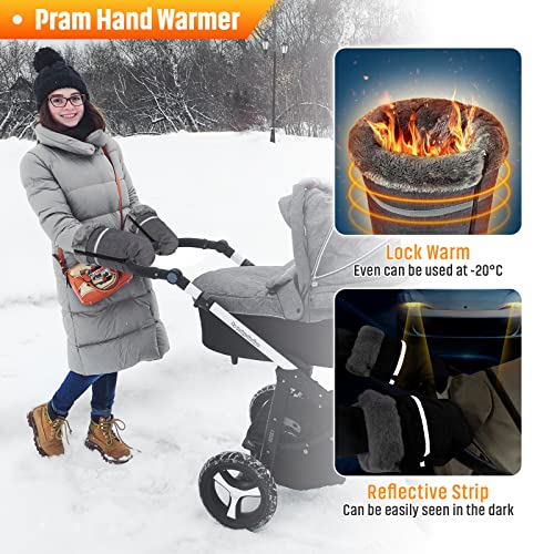 BTNEEU Handwärmer Kinderwagen Wasserdicht Kinderwagen Handschuhe Winter Handmuff mit Warme Fleece Winddicht Kinderwagenmuff Handwärmer Buggy Universalgröße für Kinderwagen Rollator Radanhänger (Grau)