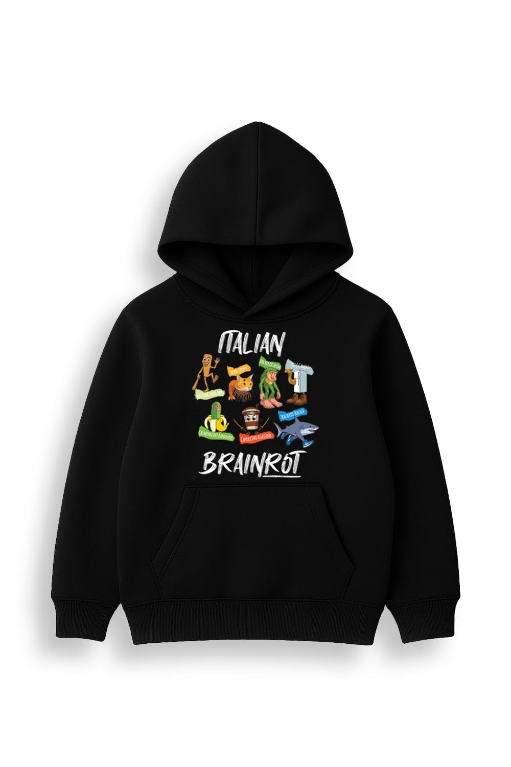 Brand Threads Brainrot Kids Hoodie - Hooded Pullover | Black | Cotton-blend | Kids | 5/6–12/13 Years | Machine‑washable | Fun, Meme-inspired Black Hoodie For Brain Rot Fans | Unisex