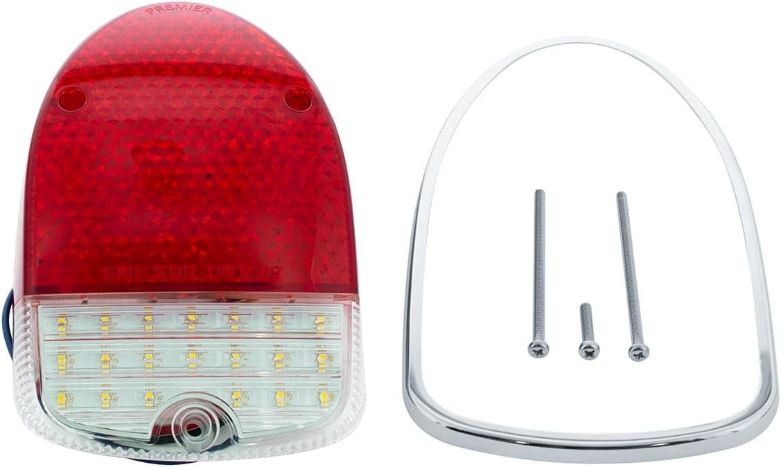 United Pacific VTL6870LED Super Bright 46 LED Taillight w/Trim for 1968-70 VW Beetle, Polycarbonate Lens, Plug-N-Play, Easy Install – ONE Unit
