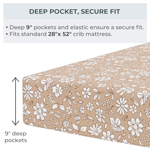 Image of Pobibaby - 2 Pack Crib Sheets Girl, Premium Fitted Baby Crib Sheets for Standard Mattress - Ultra-Soft Jersey Knit, Safe and Snug, Stylish Floral Design (Meadow)