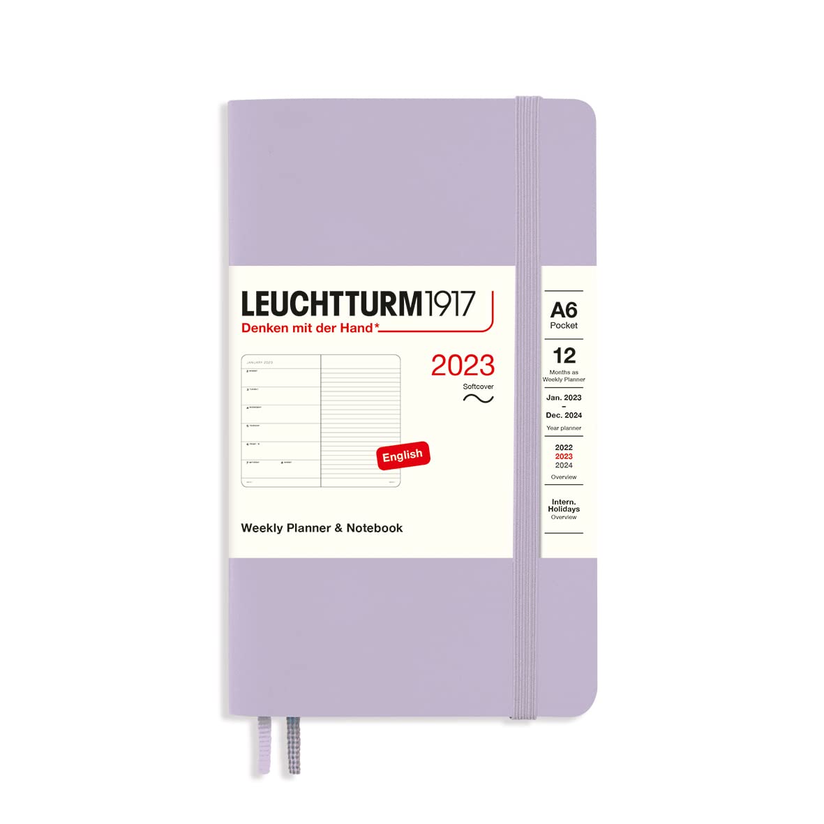 LEUCHTTURM1917 365922 Weekly Calendar & Notebook Softcover Pocket (A6) 2023, 12 Months, Lilac, English