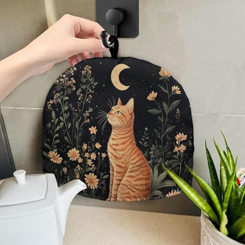 Image of Cat Leaf Tea Cosy with Hanging Loop Home Kitchen Accessory Tea Pot Dust Cover Breakfast Warmer Insulated Kettle Cover