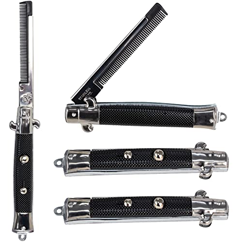 SwitchBlade Comb - (Pack of 4) Stainless Steel Novelty Switch Folding Pocket Combs Set Flick Comb for Hair, Beard or Mustache, Stocking Stuffers SwitchBlade Comb - (Pack of 4) Stainless Steel Novelty Switch Folding Pocket Combs Set Flick Comb for Hair, Beard or Mustache, Stocking Stuffers
