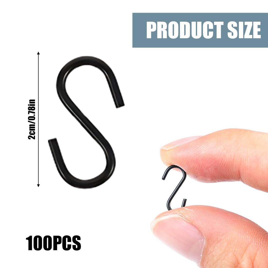 100 ganci mini S neri, piccoli ganci da cucina a forma di S ganci in acciaio inossidabile per cucina, bagno, camera da letto, ufficio (nero)