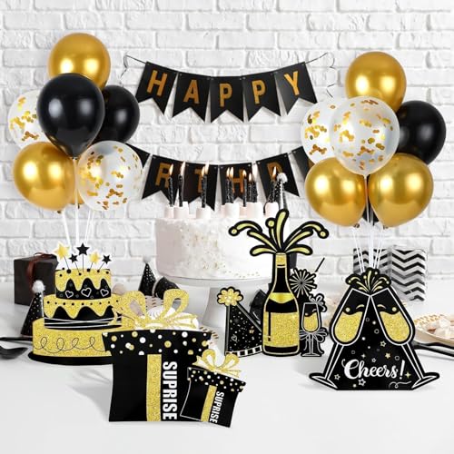 Image of 6 Sets Birthday Balloon Stand Kit for Table Happy Birthday Black Gold Balloon Centerpiece Decor Black and Gold Balloon Stand Kit for 40th 50th 60th 70th Birthday Party Decoration