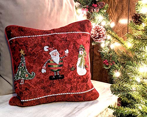 Tache Here Comes Santa Claus Antique Vintage Christmas Eve Traditional Holiday Season Red Decorative Woven Tapestry Throw Pillow Cushion Cover 16 x 16 1 Piece