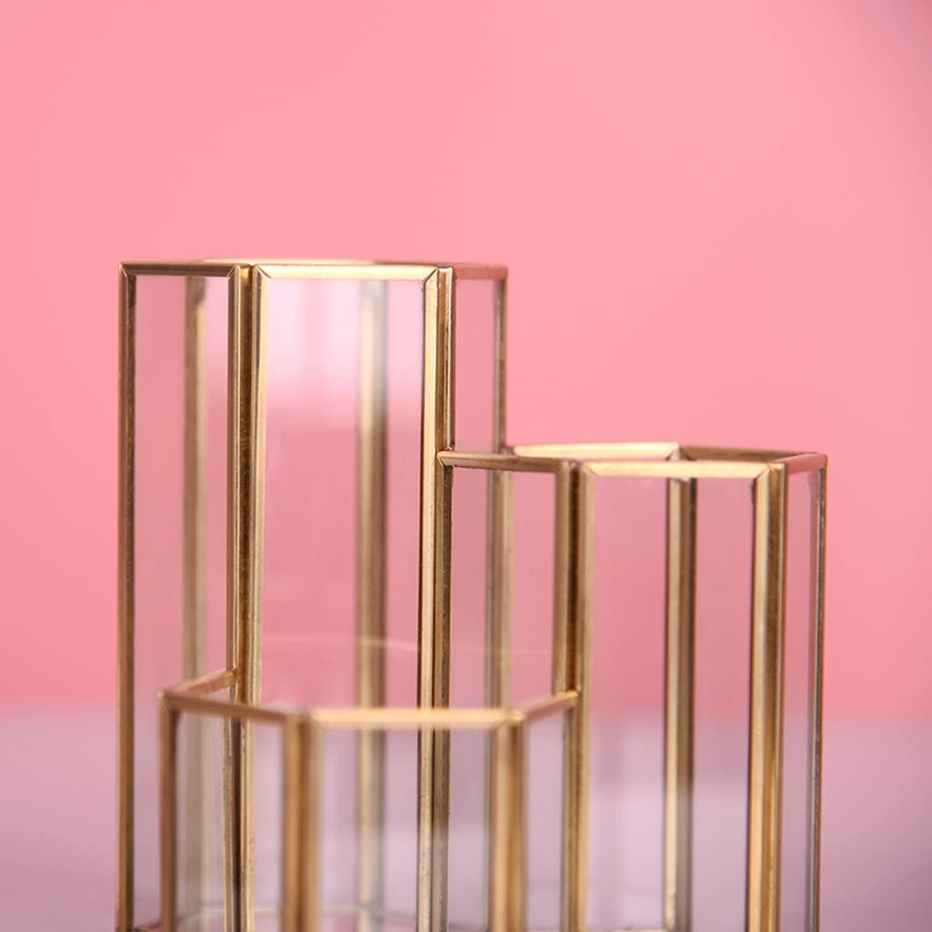 Stifteköcher Stifte Halter Gold Makeup Pinsel Holder Organizer, mit 3 Fächern, Stifthalter for Schreibtisch for Zuhause, Büro und Schule Schreibtisch-Organizer