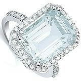 Huge Aquamarine and Diamond Ring 18 Carat White Gold Certificate Size J - Q / Size: Q