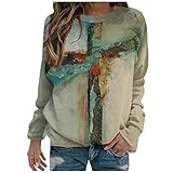 Sweatshirt for Womens Long Sleeve Pullover Vintage Oil Painting Faith Jesus Cross Printed Print...