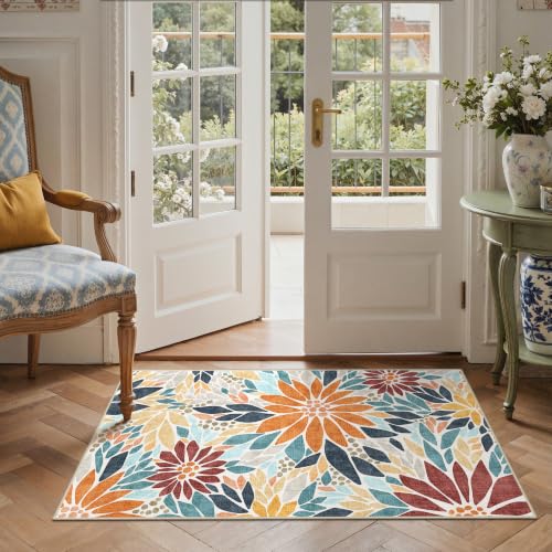 GENIMO 3x5 Outdoor Rug, Washable for Porch and Balcony, Rust Blue