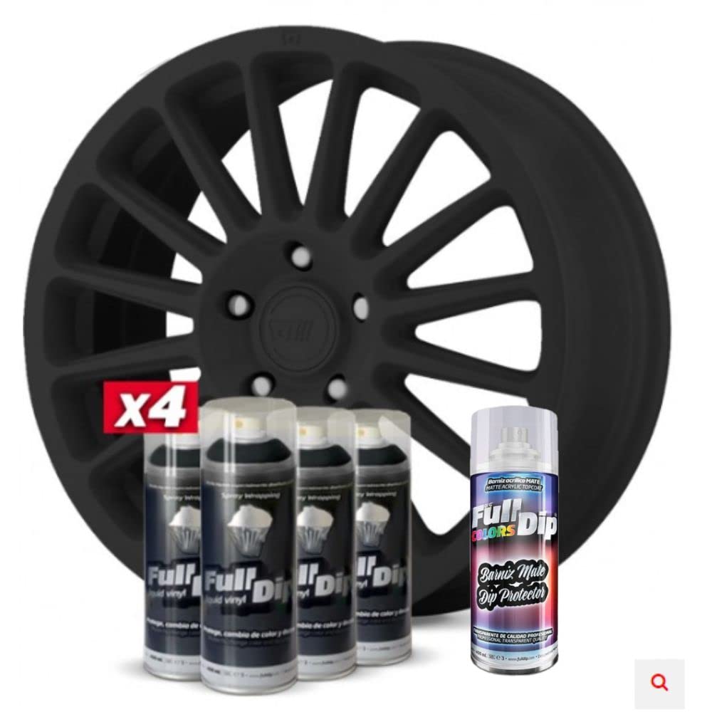 Set Felgen Vinyl Flüssig Full Dip 4 Sprays schwarz mit mattem Schutz