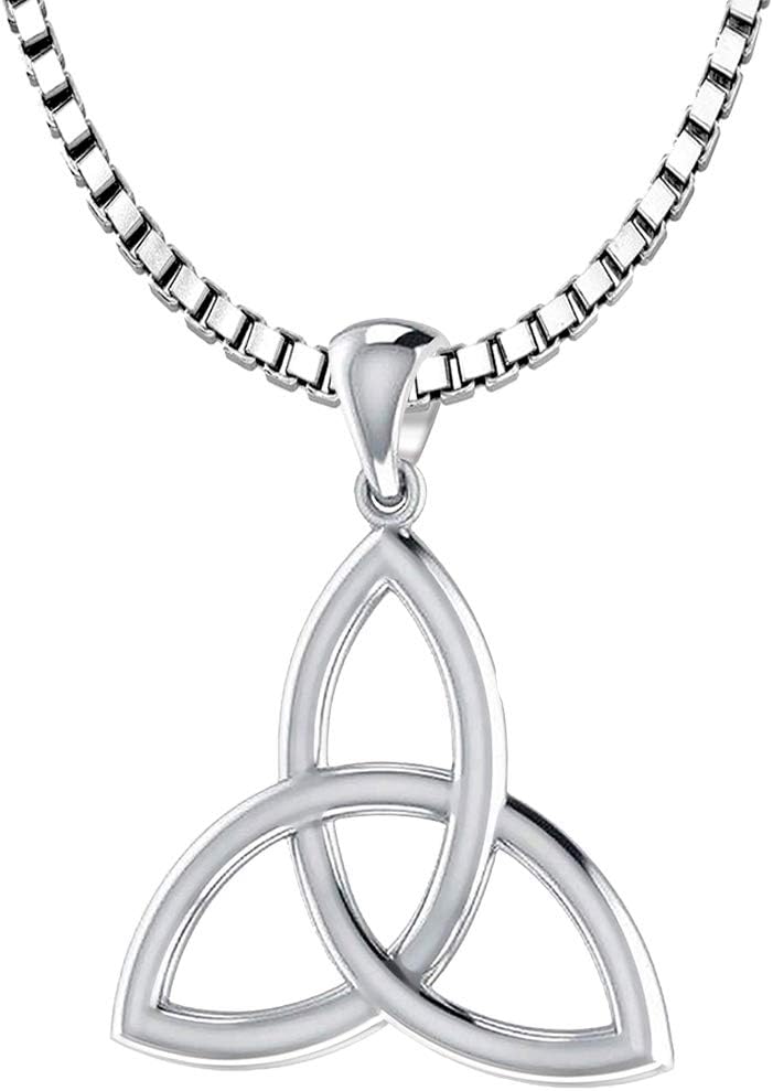 US Jewels Ladies 925 Sterling Silver 27mm Irish Celtic Triquetra Knot Pendant Necklace, 18in to 24in