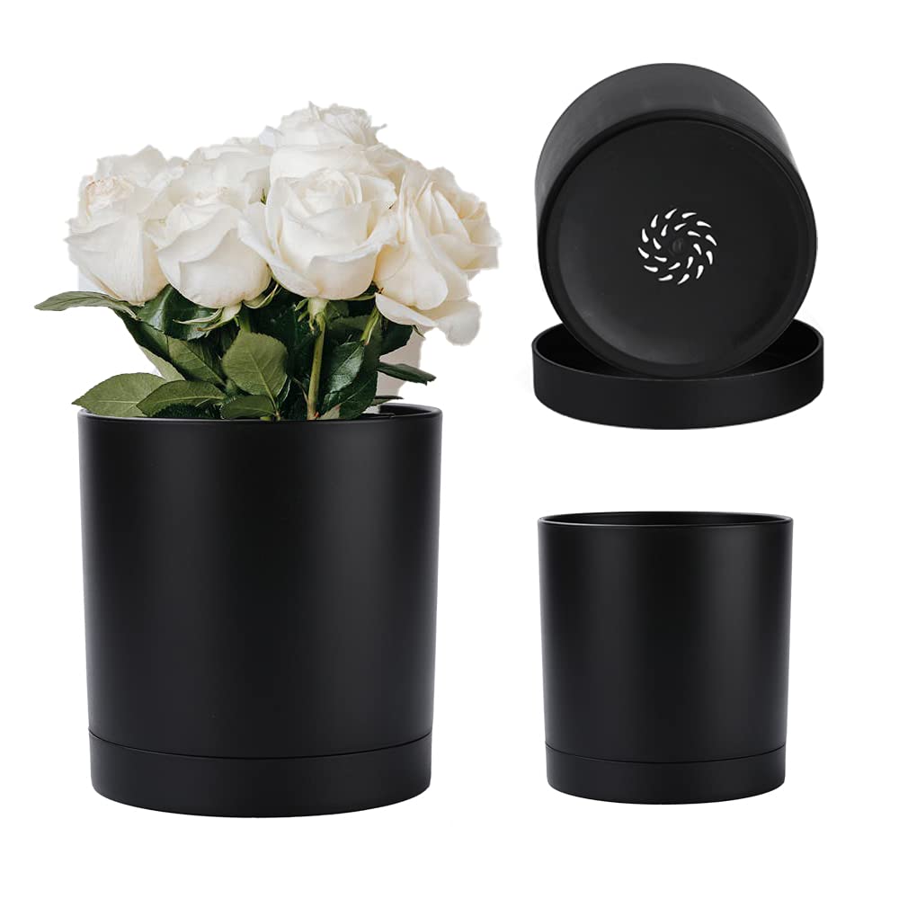 6.7 Inch Ceramic Plant Pot - Modern Black Planter With Drainage Hole & Plug