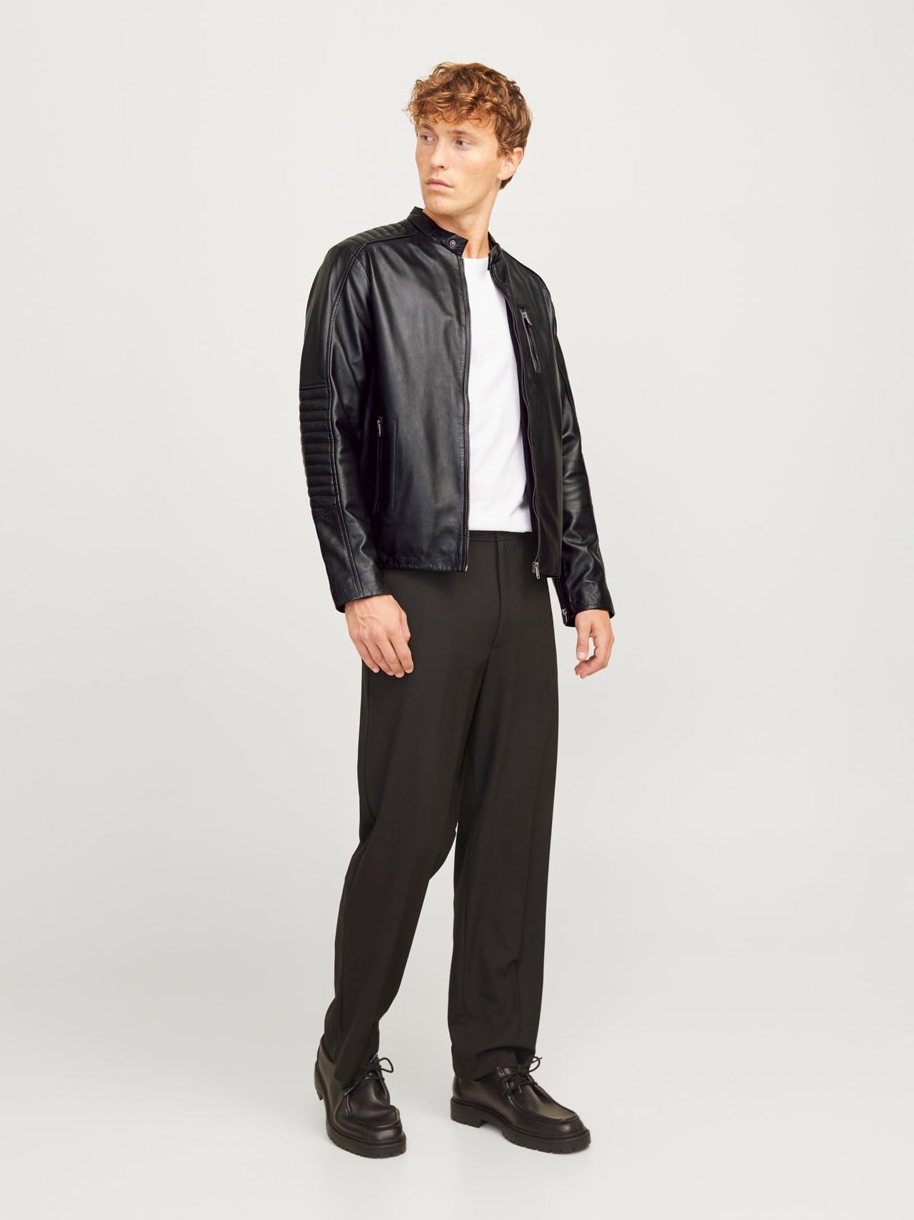 JACK & JONES Jjeliam Lamb Noos-Krótka skórzana kurtka, czarna, XXL męska, Czarny (Black), XXL