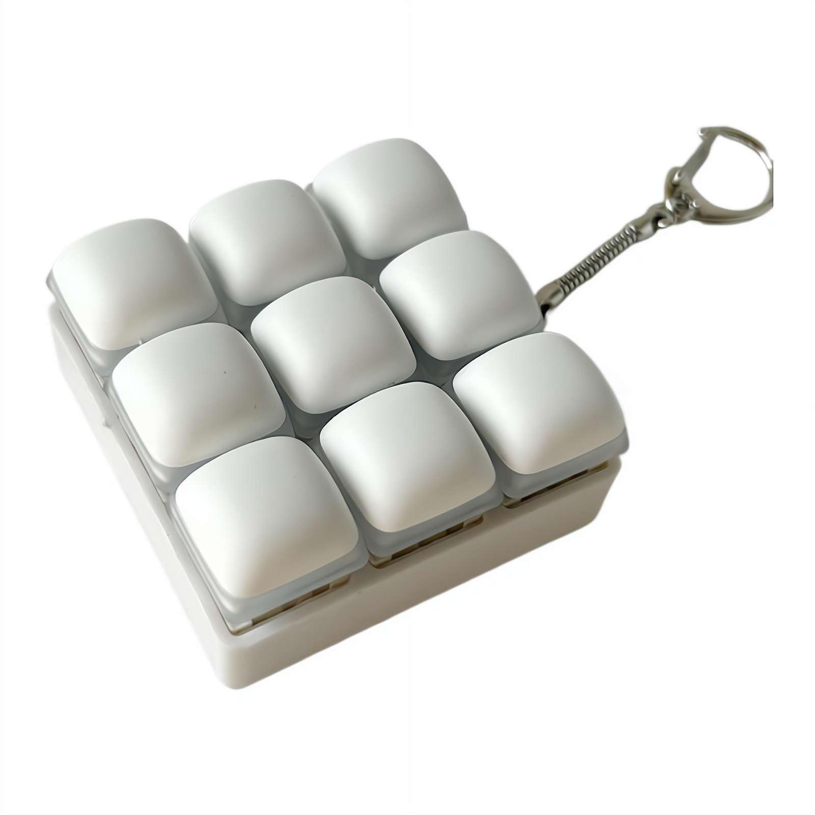 Creamy Keyboard Fidget, Steamed Bun Shape Led Keyboard Finger Fidget Clicker Keychain Bag Charm Anxiety Stress Relief Keyring With Crisp Sound, Sensory Toys at Office School And Home (9-keys)