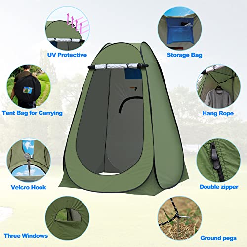 Tukailai Portable Pop Up Privacy Tent, Outdoor Camping Bathroom Toilet Shower Tent Spacious Dressing Changing Room For Hiking Beach Picnic Fishing, Instant Rain Shelter With Carrying Bag (Green) #TOP4