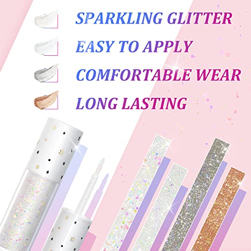 Mysense Liquid Glitter Eyeshadow, Sparkling Silver Eye Shadow Iridescent Shimmer Finish, Loose Glitter Gel Eyeshadow Eyeliner For Highlight Eye Crystals Makeup, 03 Star River #TOP3