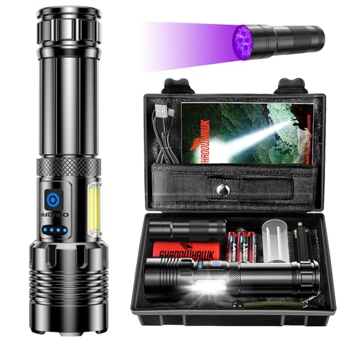 Shadowhawk Linternas LED Alta Potencia 500000 Lúmenes, Linterna Led Recargable XHM90.2 Linterna Potente COB Linterna de Trabajo, 7 Modos Linterna Tactica Militar, Flashlight para Emergencia Camping