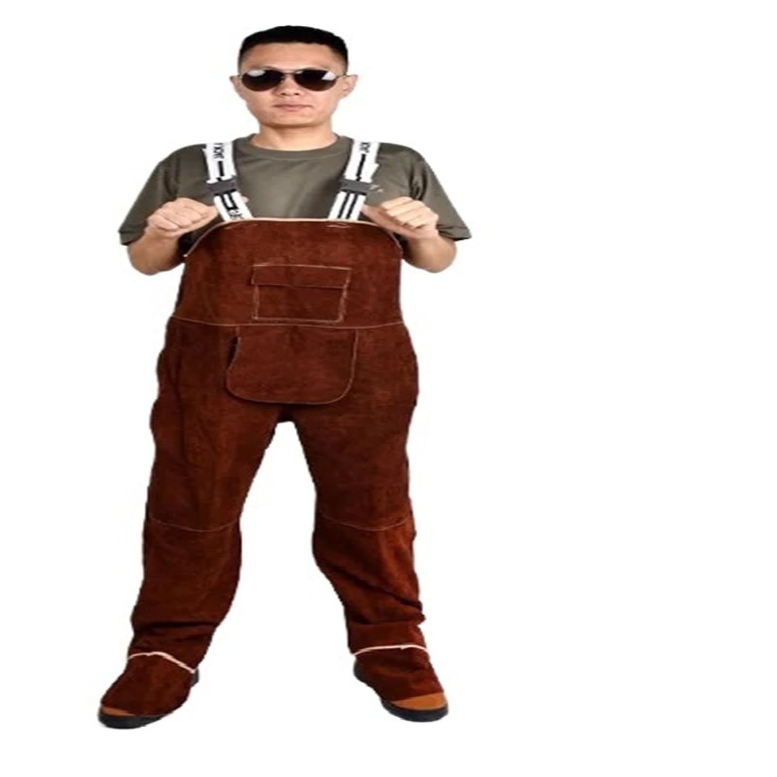 LNHHG Welding Clothes, Welding Clothing Overall Safety Coverall Protective Leather Flame Retardant Repairman Welder Strap(Brown,2XL)