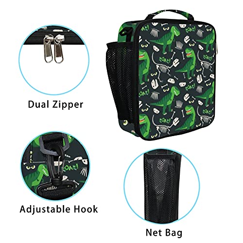 Lancheira térmica para mulheres e homens, T Rex e Dino Bones Roar, reutilizável, quadrada, para trab