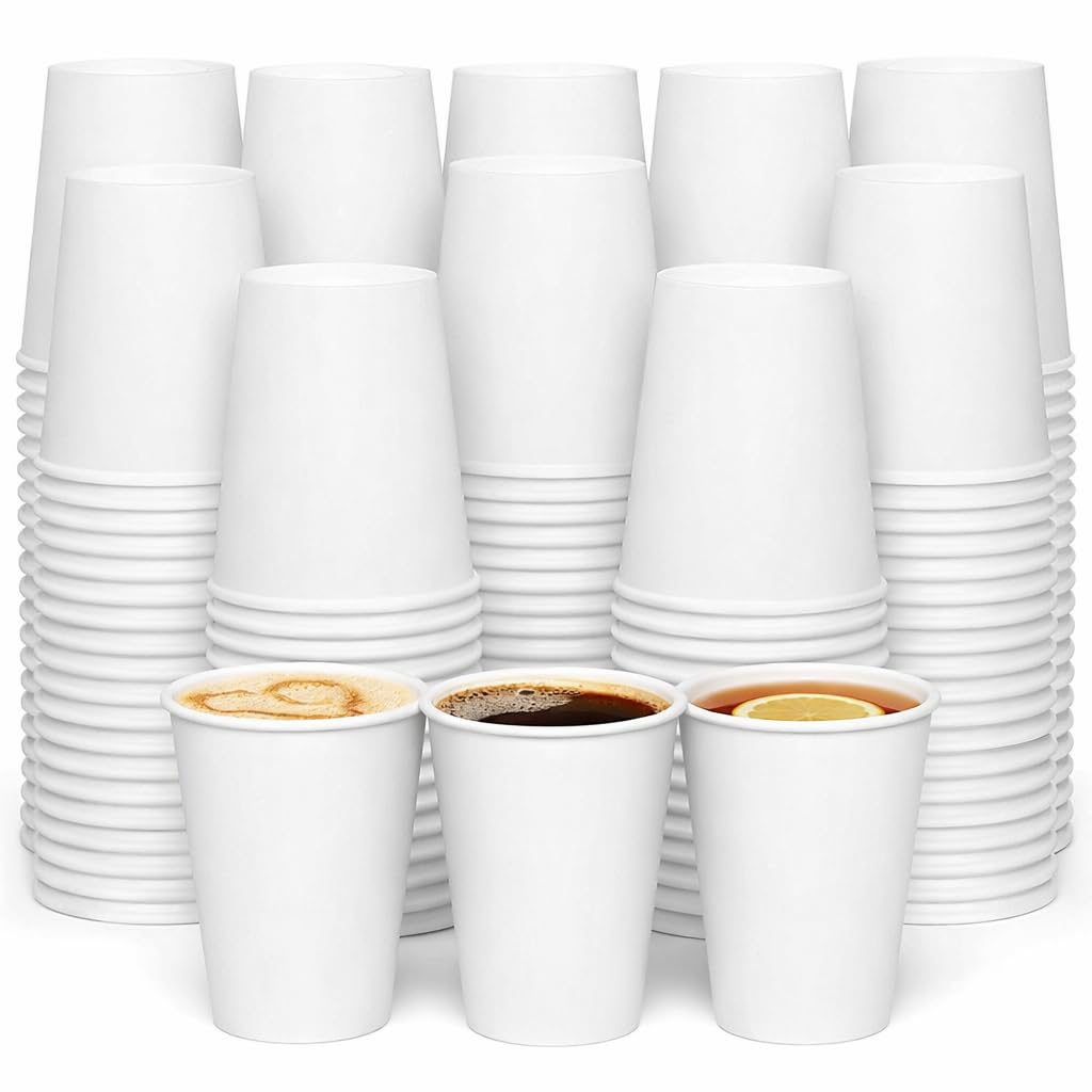 1ABOVE White Disposable Paper Cups, 100% Natural and Recyclable Hot and Cold Drink Cups, Perfect for Homes and Office (Pack of 100-8OZ) — image 1