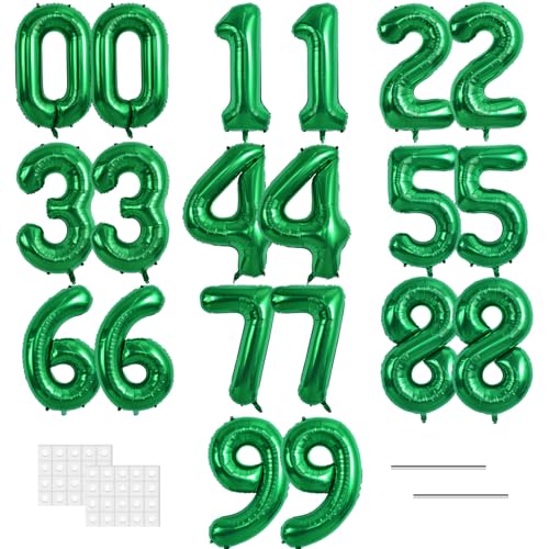 Image of TONIFUL 20 Pcs Number Balloon 2 Set 16 Inch Green 0-9 Numbers Balloons