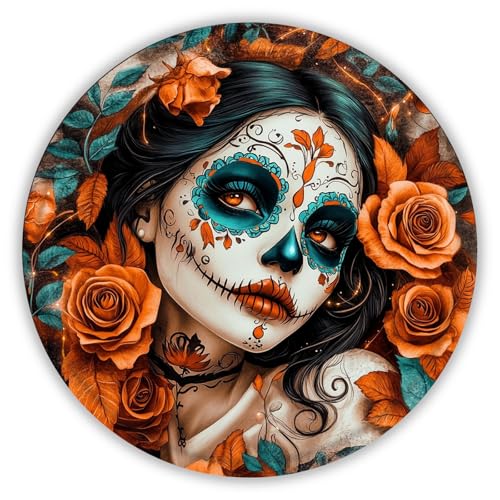 snowsun Plaque ronde en métal « Day of the Dead Skull Girl » - Décoration murale vintage rustique pour maison, porche, salon, serre, cour, jardin, intérieur et extérieur - 20,3 cm
