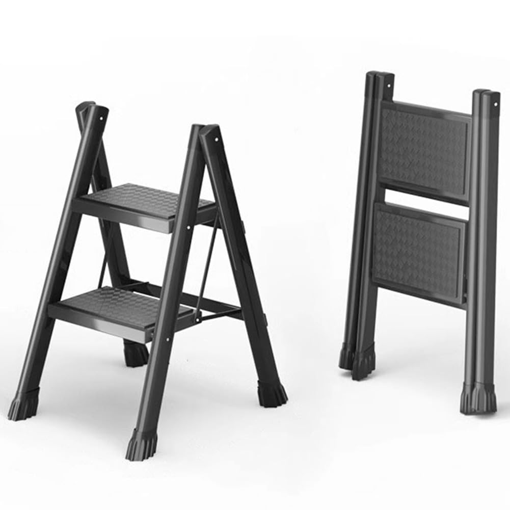 2 Step Step Ladder Folding - Foldable 2/3/4 Step Stool, Heavy Duty Stepladder, Collapsible Lightweight Portable Steel Ladders With Antislip Wide Pedal, For Household Garage Office Home Kitchen