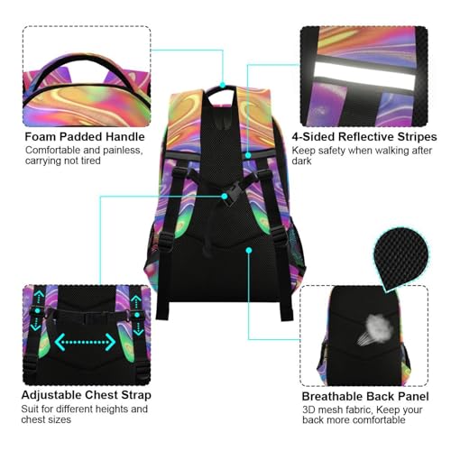 senya Travel Backpack Carry On Bookbags Gradient Laser Stripes Bagpack with Reflective Strip and Mesh Side Pockets3