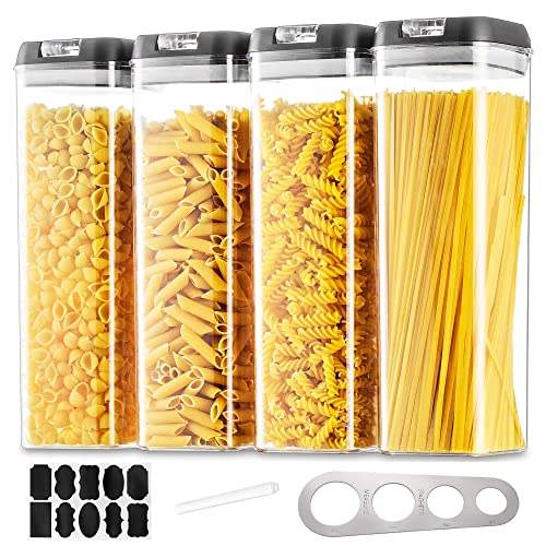 Vorratsdosen Aufbewahrungsbox Küche Vorratsbehälter Aufbewahrung: 4 Stück Luftdichte Pasta Behälter Set mit Schwarzes Easy Deckel Stapelbar Lebensmittel Aufbewahrung zum Spaghetti Müsli Cornflakes Cover