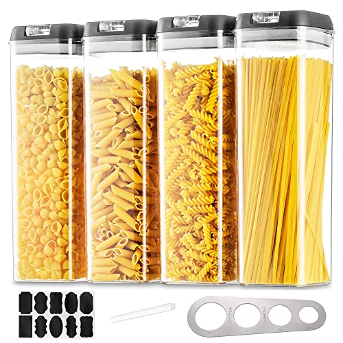 Vorratsdosen Aufbewahrungsbox Küche Vorratsbehälter Aufbewahrung: 4 Stück Luftdichte Pasta Behälter Set mit Schwarzes Easy Deckel Stapelbar Lebensmittel Aufbewahrung zum Spaghetti Müsli Cornflakes