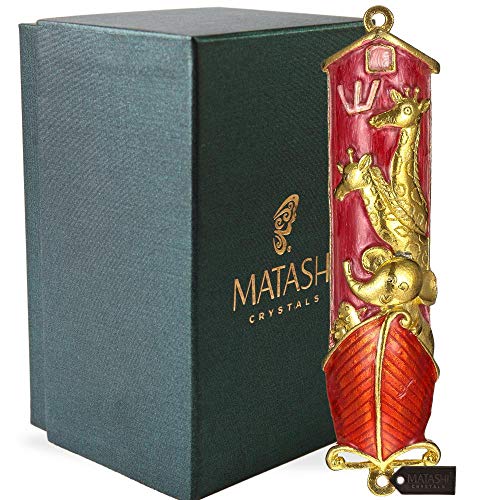 Matashi Hand Painted Mezuzah Gold Plated and Crystals (Red Enamel)