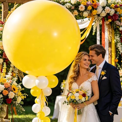 Image of 5Pcs Yellow Big Balloons 36 Inch, Round Large Latex Party Balloons for Birthday Wedding Decorations