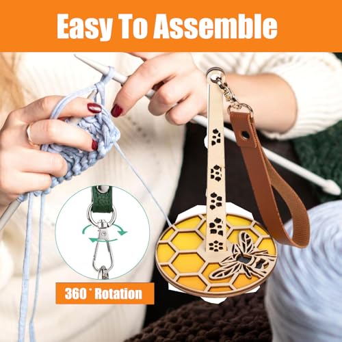 Image of Portable Wrist Yarn Holder with Leather Strap,Yarn Storage Spinner for Bee | Knitting and Crocheting Craft Tool
