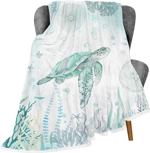 Sea Turtle Throw Blankets,Blue Teal Ocean Beach...