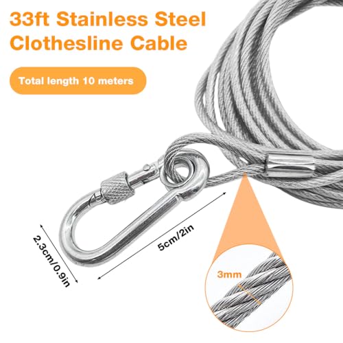 Image of HASTHIP 10m Clothes Line Outdoors - Portable Travel Clothesline Heavy Duty Rope with Metal Carabiner Laundry Line Outdoor Wire Ropes for Camping, RV, Backyard