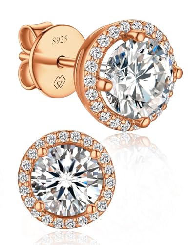 MomentWish Moissanite Ohrstecker Rosegold 2 Karat/6 5mm Goldene Ohrringe 585 Damen mit Stein Hypoallergene Echt Silber Geschenk für Frauen Mama-Halo