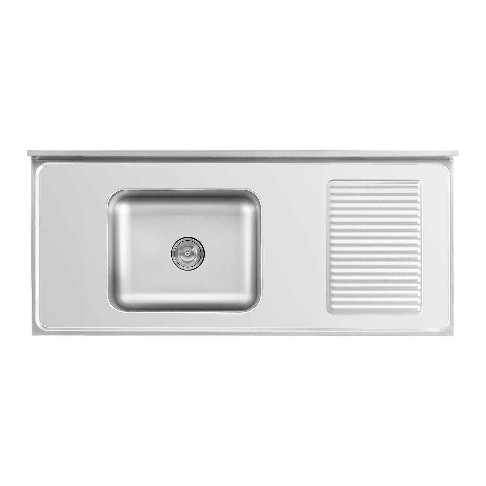 Royal Catering RC-IKS05 Plonge En Inox Professionnelle Sur Meuble Bas Armoire Placard Avec Évier Acier Inoxydable (1 bac : 500 x 400 x 240 mm, Hauteur du dosseret : 100 mm, Pieds Réglables)