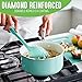 GreenLife Artisan Healthy Ceramic Nonstick, 1QT and 2QT Saucepan Pot Set with Lids, Stainless Steel Handle, PFAS-Free, Dishwasher Safe, Oven Safe, Turquoise