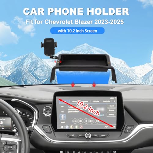 Image of Car Phone Holder Compatible with Chevy Blazer 2023 2024 2025 Accessories 10.2-Inch Screen Fixed Clip, Cell Phone Mount with Dash Tray Center Console Organizer Hands-Free 360 Rotation