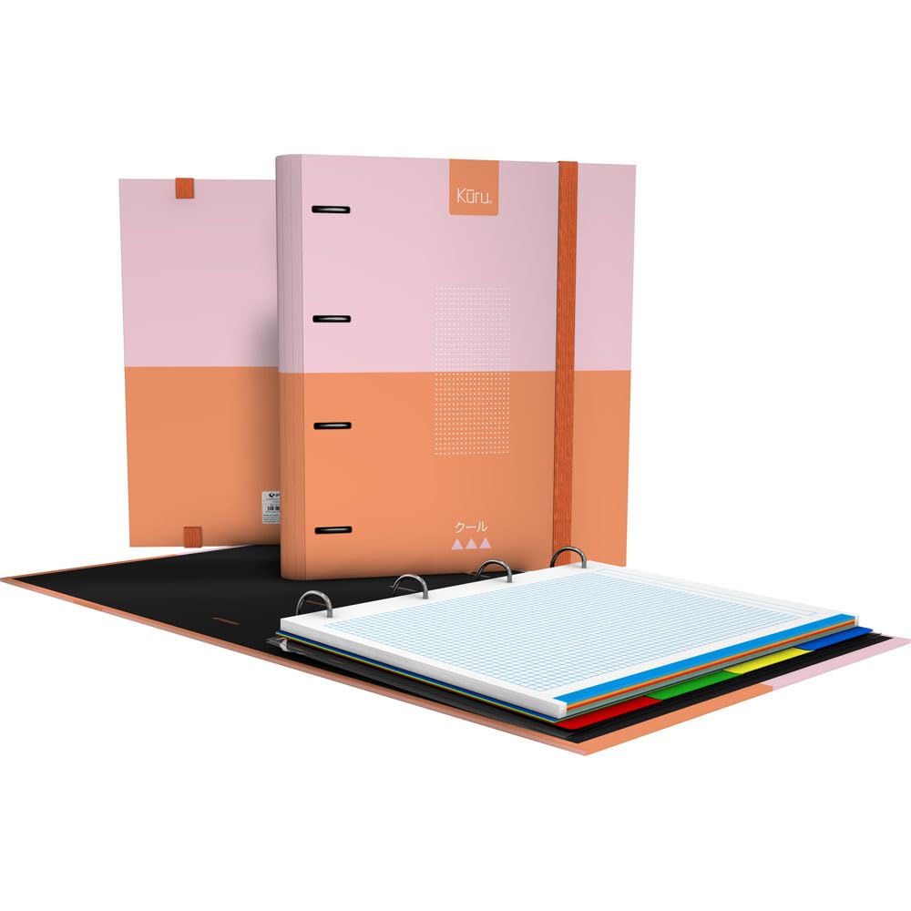Grafoplás | Carpesano 4 Rings | A4 | Kuru | Orange | Includes Refill Grid 5x5 Colour Edge | Paper 90g | Dividers | Ergonomic Curved Spine | Carpebook | Perfect School Supplies