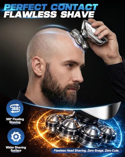 Image of Head Shaver for Bald Men, 7D Floating Head Electric Razor, IPX7 Waterproof Wet & Dry Bald Shaver with Magnetic Detachable Blade, Type-C Fast Charging LED Display, Gift for Men Father's Day