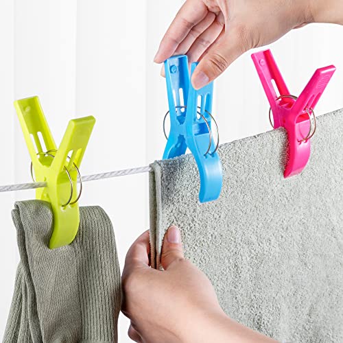 Jabinco Beach Towel Clips Chair Clips Towel Holder,Plastic Clothes Pegs Hanging Clip Clamps, Yellow,Blue,Green,Red (Pack Of 8) #TOP1