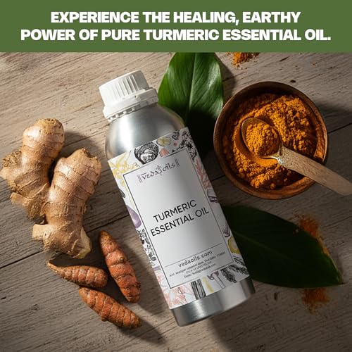 Image of VedaOils Turmeric Essential Oil 100ml | Pure and Natural Turmeric Oil for Skin Whitening, Brightening & Clear Glow | Ideal for Face Care, Aromatherapy & DIY Beauty